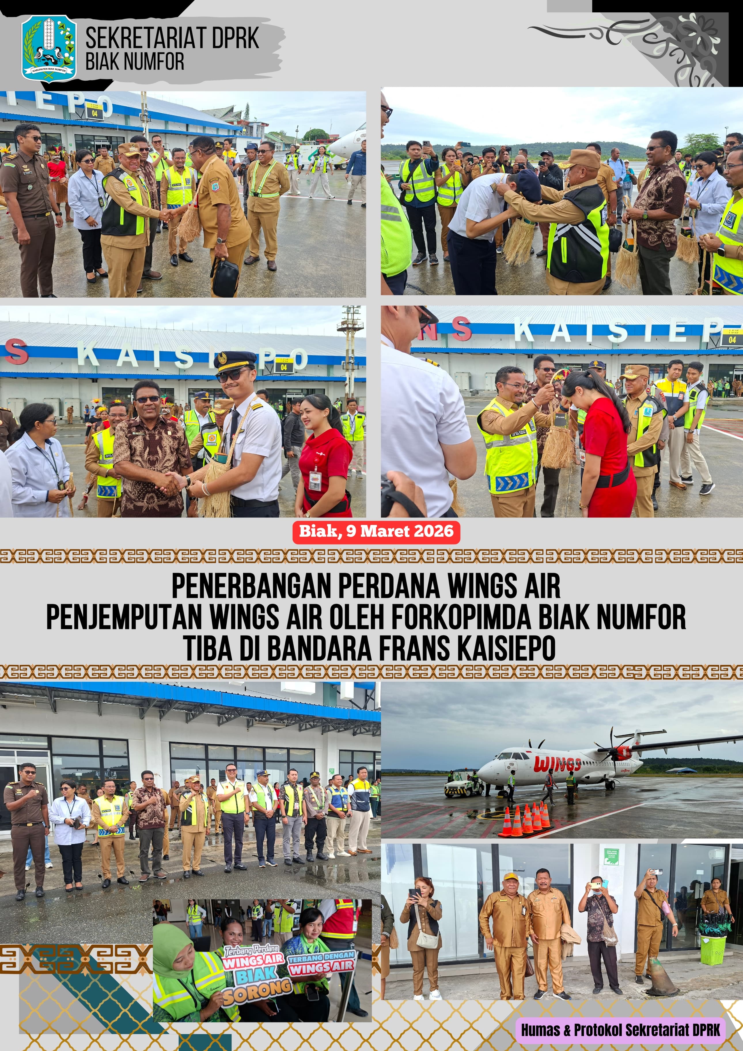 Penerbangan Perdana WINGS AIR Penjemputan Oleh Forkopimda Biak Numfor di Bandara Frans Kaisepo