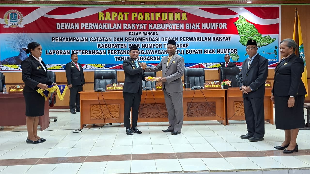 PENYAMPAIAN CATATAN DAN REKOMENDASI DPRK TERHADAP LKPJ BUPATI BIAK NUMFOR TA.2025 MASA SIDANG 2026